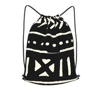 asbwuo African Mud Cloth Black And White Outdoor Leisure Drawstring Backpack, Lightweight Waterproof Sports Bag For Men & Women - Gym, Yoga, Travel