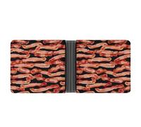 asbwuo Bacon Pattern Leather Bifold Wallet with 2 Hidden Pockets 6 Card Slots Slim Wallets for Cash, Cards, And ID