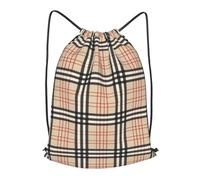 asbwuo Beige Plaid Tartan Checkered Outdoor Leisure Drawstring Backpack, Lightweight Waterproof Sports Bag For Men & Women - Gym, Yoga, Travel