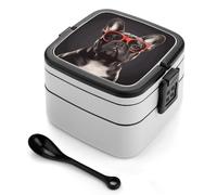 asbwuo Bento Box Bulldog Francese, Contenitori per la preparazione dei pasti a 2 scomparti, Lunch Box impilabile con coperchi, Contenitori riutilizzabili per alimenti divisi per viaggi e lavoro