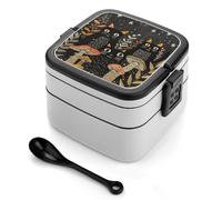 asbwuo Bento Box Cats And Mushrooms, contenitori per la preparazione dei pasti a 2 scomparti, portapranzo impilabile con coperchi, contenitori riutilizzabili per alimenti divisi per viaggi e lavoro