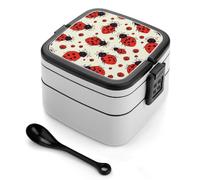 asbwuo Bento Box Coccinella Rossa, Contenitori per la preparazione dei pasti a 2 scomparti, Lunch Box impilabile con coperchi, Contenitori riutilizzabili per alimenti divisi per viaggi e lavoro