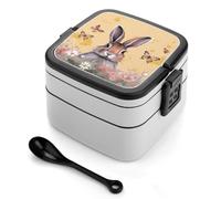 asbwuo Bento Box Coniglio e Farfalla, Contenitori per la preparazione dei pasti a 2 scomparti, Lunch Box impilabile con coperchi, Contenitori riutilizzabili per alimenti divisi per viaggi e lavoro