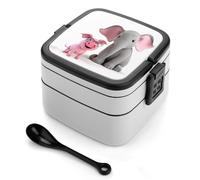 asbwuo Bento Box Elephant And Piggie, contenitori per la preparazione dei pasti a 2 scomparti, portapranzo impilabile con coperchi, contenitori riutilizzabili per alimenti divisi per viaggi e lavoro