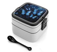 asbwuo Bento Box Farfalle Blu Scuro, Contenitori per la preparazione dei pasti a 2 scomparti, Lunch Box impilabile con coperchi, Contenitori riutilizzabili per alimenti divisi per viaggi e lavoro