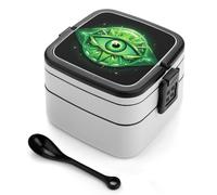 asbwuo Bento Box Green Evil Eye, contenitori per la preparazione dei pasti a 2 scomparti, portapranzo impilabile con coperchi, contenitori riutilizzabili per alimenti divisi per viaggi e lavoro