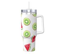 asbwuo Bicchiere in acciaio inossidabile con manico e cannuccia, 40 Oz, a forma di anguria, riutilizzabile, adatto per portabicchieri da viaggio, per caffè, acqua, tè