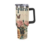 asbwuo Bicchiere in acciaio inossidabile con manico e cannuccia, design vintage da 40 once, isolato, riutilizzabile, adatto per portabicchieri da viaggio, per caffè, acqua, tè