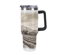 asbwuo Bicchiere in acciaio inossidabile con manico e cannuccia Vintage Vineyards Landscape da 40 once, riutilizzabile, adatto per portabicchieri da viaggio, per caffè, acqua e tè.