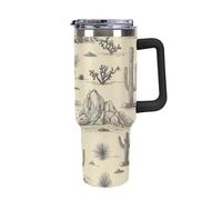 asbwuo Bicchiere termico in acciaio inossidabile da 40 once Vintage Desert con manico e coperchio con cannuccia, tazza da viaggio riutilizzabile adatta al portabicchieri per caffè, acqua, tè