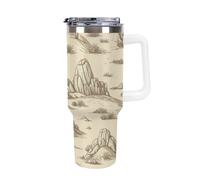 asbwuo Bicchiere termico in acciaio inossidabile da 40 once Vintage Desert con manico e coperchio con cannuccia, tazza da viaggio riutilizzabile adatta al portabicchieri per caffè, acqua, tè