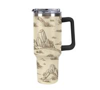 asbwuo Bicchiere termico in acciaio inossidabile da 40 once Vintage Desert con manico e coperchio con cannuccia, tazza da viaggio riutilizzabile adatta al portabicchieri per caffè, acqua, tè