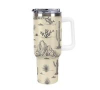 asbwuo Bicchiere termico in acciaio inossidabile da 40 once Vintage Desert con manico e coperchio con cannuccia, tazza da viaggio riutilizzabile adatta al portabicchieri per caffè, acqua, tè