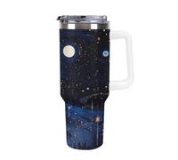 asbwuo Bicchiere termico in acciaio inossidabile Planetary Night da 40 once con manico e coperchio con cannuccia, tazza da viaggio riutilizzabile adatta al portabicchieri per caffè, acqua, tè