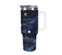 asbwuo Bicchiere termico in acciaio inossidabile Planetary Night da 40 once con manico e coperchio con cannuccia, tazza da viaggio riutilizzabile adatta al portabicchieri per caffè, acqua, tè