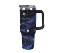 asbwuo Bicchiere termico in acciaio inossidabile Planetary Night da 40 once con manico e coperchio con cannuccia, tazza da viaggio riutilizzabile adatta al portabicchieri per caffè, acqua, tè