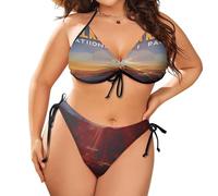 asbwuo Bikini a Triangolo da Donna Plus Size Sexy Haleakala National Park Bathing SuitTie Front Costume da Bagno a Due Pezzi