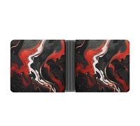 asbwuo Black And Red Marble Leather Bifold Wallet with 2 Hidden Pockets 6 Card Slots Slim Wallets for Cash, Cards, And ID