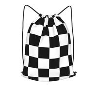 asbwuo Black And White Checkered Outdoor Leisure Drawstring Backpack, Lightweight Waterproof Sports Bag For Men & Women - Gym, Yoga, Travel