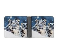 asbwuo Blue Eyed Snow Leopard Leather Bifold Wallet with 2 Hidden Pockets 6 Card Slots Slim Wallets for Cash, Cards, And ID