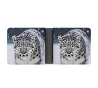 asbwuo Blue Eyed Snow Leopard Leather Bifold Wallet with 2 Hidden Pockets 6 Card Slots Slim Wallets for Cash, Cards, And ID
