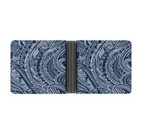 asbwuo Blue Polynesian Maori Tribal Pattern Leather Bifold Wallet with 2 Hidden Pockets 6 Card Slots Slim Wallets for Cash, Cards, And ID