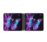 asbwuo Blue Purple Butterfly Leather Bifold Wallet with 2 Hidden Pockets 6 Card Slots Slim Wallets for Cash, Cards, And ID