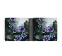 asbwuo Blue Purple Flowers And Green Leaves Leather Bifold Wallet with 2 Hidden Pockets 6 Card Slots Slim Wallets for Cash, Cards, And ID