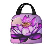 asbwuo Bolsa de almuerzo con diseño de loto morado para hombre y mujer, elegante y grande, reutilizable, para el trabajo, picnic y senderismo, 21,5 cm de largo x 13 cm de ancho x 20 cm de alto.