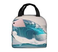 asbwuo Bolsa de almuerzo con diseño de olas azules para hombre y mujer, elegante y grande, reutilizable, para el trabajo, picnic y senderismo, 21,5 cm de largo x 13,7 cm de ancho x 20,3 cm de alto.