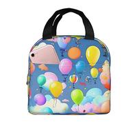 asbwuo Bolsa de almuerzo con globos de colores para hombres y mujeres, elegante y grande, reutilizable, para el trabajo, picnic y senderismo, 21,5 cm de largo x 13 cm de ancho x 20 cm de alto.