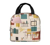 asbwuo Bolsa de almuerzo moderna de mediados de siglo para hombres y mujeres, elegante y grande, reutilizable, para el trabajo, picnic y senderismo, 21,5 cm de largo x 13 cm de ancho x 20 cm de alto.