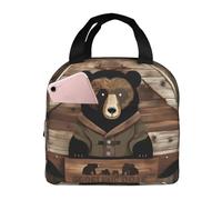 asbwuo Bolsa de almuerzo rústica con diseño de oso para hombre y mujer, elegante y grande, reutilizable, para el trabajo, picnic y senderismo, 21,5 cm de largo x 13,7 cm de ancho x 20,3 cm de alto.