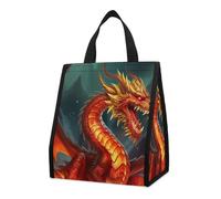 asbwuo Bolsa térmica reutilizable para el almuerzo, 9 l, a prueba de fugas, con diseño de dragón en llamas, con bolsillos interiores para mujeres y hombres, ideal para el trabajo, picnic y camping.