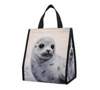 asbwuo Bolsa térmica reutilizable para el almuerzo, de 9 l, a prueba de fugas, con diseño de foca arpa y bolsillos interiores para mujeres y hombres, ideal para el trabajo, picnic y camping.