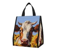 asbwuo Bolsa térmica reutilizable para el almuerzo, de 9 l, a prueba de fugas, con diseño de girasol y vaca, con bolsillos interiores para mujeres y hombres, ideal para el trabajo, picnic y camping.