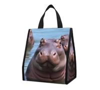 asbwuo Bolsa térmica reutilizable para el almuerzo, de 9 l, a prueba de fugas, con diseño de hipopótamos y bolsillos interiores para mujeres y hombres, ideal para el trabajo, picnics y camping.