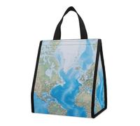 asbwuo Bolsa térmica reutilizable para el almuerzo, de 9 l, a prueba de fugas, con diseño de mapa del mundo y bolsillos interiores para mujeres y hombres, ideal para el trabajo, picnics y camping.