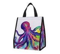 asbwuo Bolsa térmica reutilizable para el almuerzo, de 9 l, a prueba de fugas, con diseño de pulpo colorido y bolsillos interiores para mujeres y hombres, ideal para el trabajo, picnics y camping.
