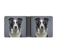 asbwuo Border Collie Leather Bifold Wallet with 2 Hidden Pockets 6 Card Slots Slim Wallets for Cash, Cards, And ID