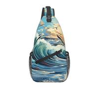 asbwuo Borsa a tracolla da uomo con stampa a onde, barche a vela e gabbiani, tracolla rinforzata, adatta per le uscite quotidiane.