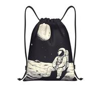 asbwuo Borsa con coulisse leggera S Borsa da palestra per donna Astronauta sulla luna Zaino da calcio per viaggi sportivi