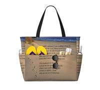 asbwuo Borsa da spiaggia grande con poesia Footprints In The Sand per donna, con cerniera e tasca impermeabile, borsa da palestra pieghevole e leggera per viaggi, spesa, nuoto, sport