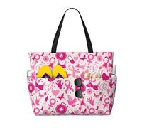 asbwuo Borsa da spiaggia grande per la sensibilizzazione sul cancro al seno, per donne, con cerniera e tasca impermeabile, borsa da palestra pieghevole e leggera per viaggi, spesa, nuoto, sport