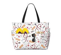 asbwuo Borsa da spiaggia impermeabile oversize bianca con stampa Nurse Love - Borsa multitasche con cerniera, design compatto e pieghevole per viaggi, piscina, shopping e avventure all'aria aperta