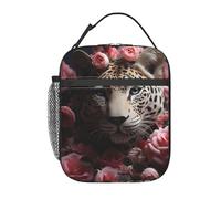 asbwuo Borsa per il pranzo con rose che circondano il leopardo, porta pranzo per donna, borsa termica per il pranzo, borse termiche grandi