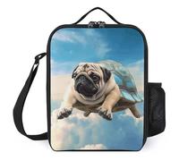 asbwuo Borsa per il pranzo per uomo e donna, riutilizzabile, isolata, con divertente tartaruga, carlino e cane nel cielo, borsa per il pranzo, per lavoro e picnic