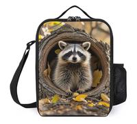 asbwuo Borsa per il pranzo per uomo e donna, riutilizzabile, isolata, con motivo a procione nel buco dell'albero autunnale, borsa per il pranzo per lavoro e picnic
