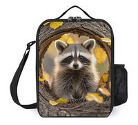 asbwuo Borsa per il pranzo per uomo e donna, riutilizzabile, isolata, con motivo a procione nel buco dell'albero autunnale, borsa per il pranzo per lavoro e picnic