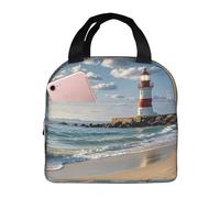 asbwuo Borsa per il pranzo per uomo e donna, riutilizzabile, isolata, con motivo Sea Lighthouse, Sandbeach, borsa per il pranzo, per lavoro e picnic